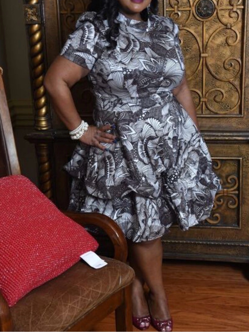 Boutique Plus Size Black & White Floral Mini Dress